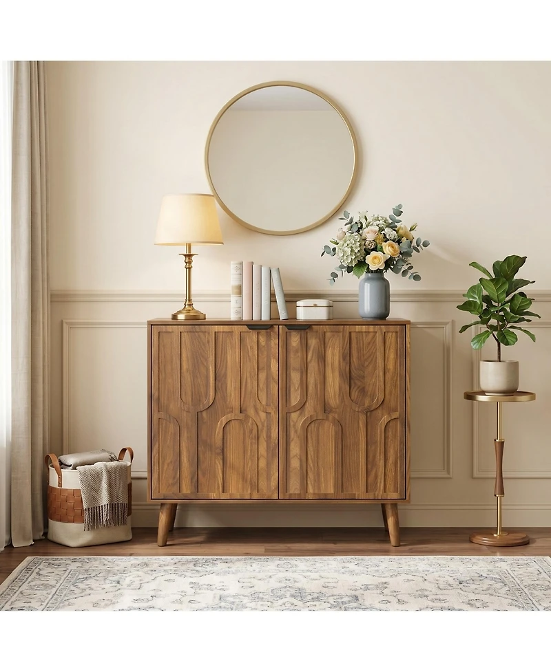 Sailvan Sideboard Buffet Cabinet, Farmhouse Paper Clip Design, Wood Coffee Bar Storage