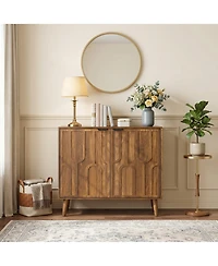 Sailvan Sideboard Buffet Cabinet, Farmhouse Paper Clip Design, Wood Coffee Bar Storage