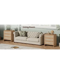 Streamdale Furniture 3-Drawer Rattan Nightstand 22.8'' Wide Curved Bedside Table Caramel