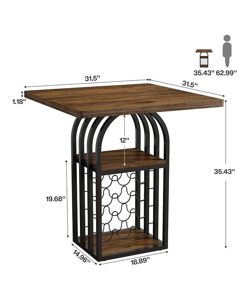 Tribesigns Square Bar Table, 35" Height Bistro Pub Table with 4-Tier Wine Rack Storage and Shelves, Cocktail Home Bar Unit