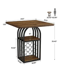 Tribesigns Square Bar Table, 35" Height Bistro Pub Table with 4-Tier Wine Rack Storage and Shelves, Cocktail Home Bar Unit
