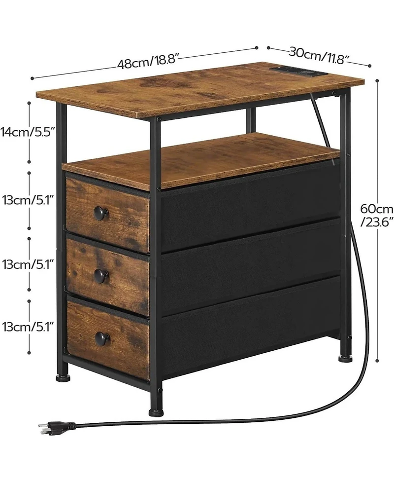 Slickblue Nightstand Side Table with Built-In Charging Station and Storage
