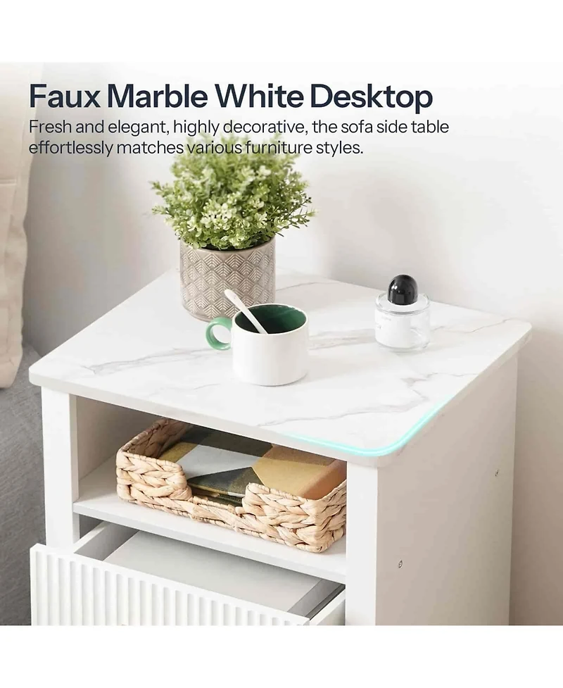 Slickblue Nightstand with 2 Drawers, Led Light Strip and Storage End Table