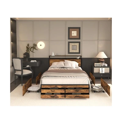 Lucky One Full Size Bed Frame with 8 Storage Drawers, Led Headboard, Usb Charging Station, Metal Platform, No Box Spring Needed