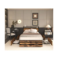 Lucky One Full Size Bed Frame with 8 Storage Drawers, Led Headboard, Usb Charging Station, Metal Platform, No Box Spring Needed