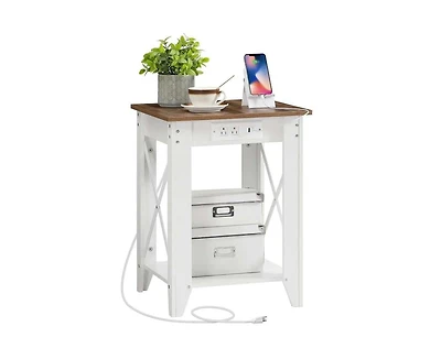 Slickblue 2-Tier Side Table with Usb Ports and Built-In Power Outlets