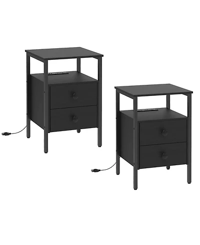 Slickblue 2-Piece 24-Inch Nightstands with Iron Frame, Drawers and Outlets