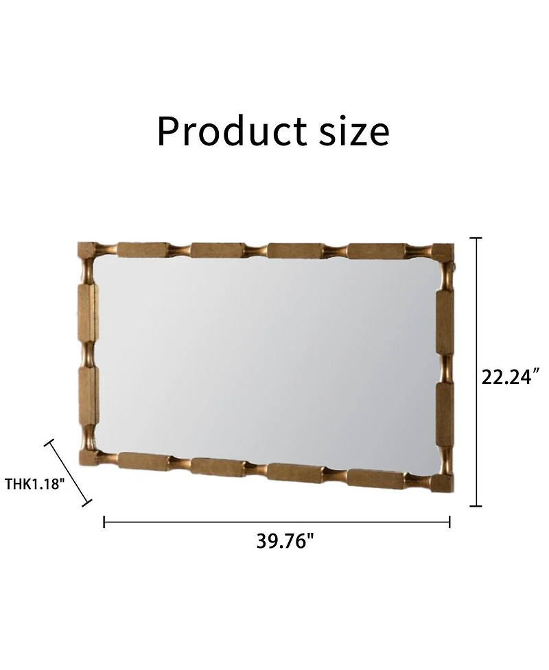 Laoties 40" x 22" Modern Rectangular Bamboo-Style Wall Mirror with Solid Wood Frame for Living Room
