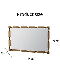 Laoties 40" x 22" Modern Rectangular Bamboo-Style Wall Mirror with Solid Wood Frame for Living Room
