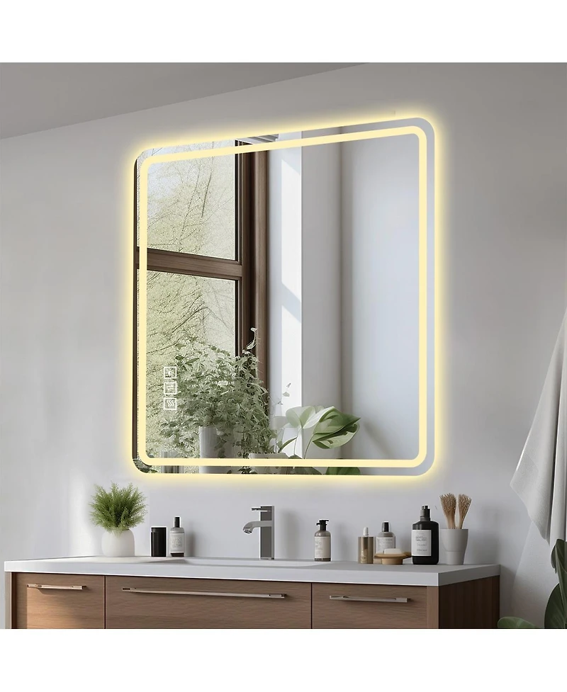 Laoties 36" x 36" Led Bathroom Vanity Mirror, Square Wall Mounted Lighted Mirror with Anti-Fog and Dimmable Lights