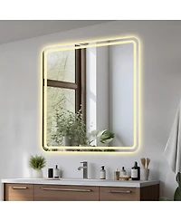 Laoties 36" x 36" Led Bathroom Vanity Mirror, Square Wall Mounted Lighted Mirror with Anti-Fog and Dimmable Lights