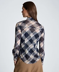 Kenneth Cole Women's Button-Front Mesh Shirt