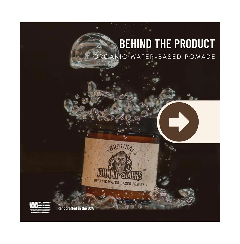 Johnny Slicks Water Based Pomade | Strong Hold and High Shine |4 oz | Rugged Scent