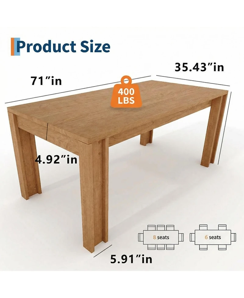 homfan 63 Inch Farmhouse Dining Table for 4 to 6, Rectangular Retro Kitchen Table for Living Room