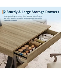 homfan 71 Inch Dining Table for 6 to 8 with 2 Drawers, Double Pedestal Industrial Wooden Kitchen Table