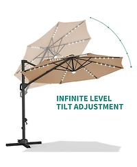 homfan 10Feet Solar Led Cantilever Patio Umbrella, 360degree(s) Rotation, Adjustable Tilt, Cross Base and Uv Fabric, for Patio, Pool And Garden