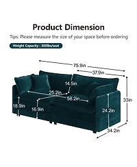 Boyel Living Modern Fabric Loveseat Sofa Couch for Room, Upholstered Large Deep Seat 2-Seat with 4 Pillows