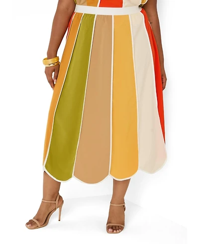 Ashley Stewart Women's Plus Striped Paneled Midi Skirt
