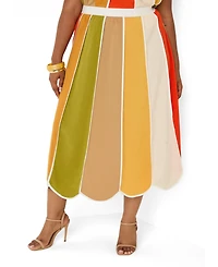 Ashley Stewart Women's Plus Striped Paneled Midi Skirt