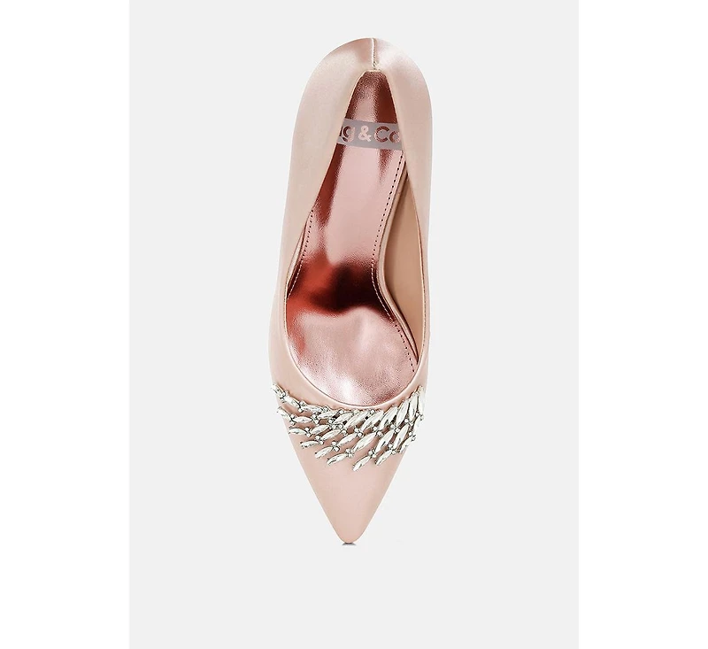 Rhodolia Diamante Brooch Detail Satin Pumps