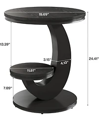 Tribesigns Round End Table, 2 Tiers Side Table with Storage Shelf, C-Shaped Frame for Small Spaces, Living Room, Easy to Assemble
