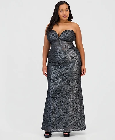 B Darlin Trendy Plus Corset Metallic Gown