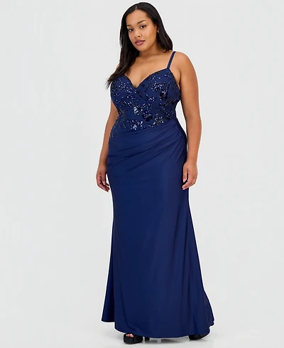 B Darlin Trendy Plus Sequinned Pleated Gown