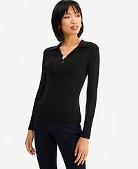 I.n.c. International Concepts Women's Ribbed Hardware V-Neck Sweater, Macy's Exclusive
