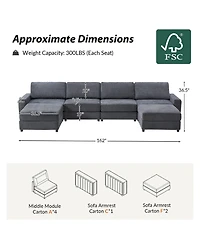 Hulala Home Grandon 162" Modern Modular Sectional Sofa with Two Ottomans