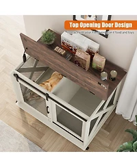 homfan Barn Door Dog Cage with Wheels, Furniture-Style Pet Crate on Casters for Medium Dogs Living Room Home
