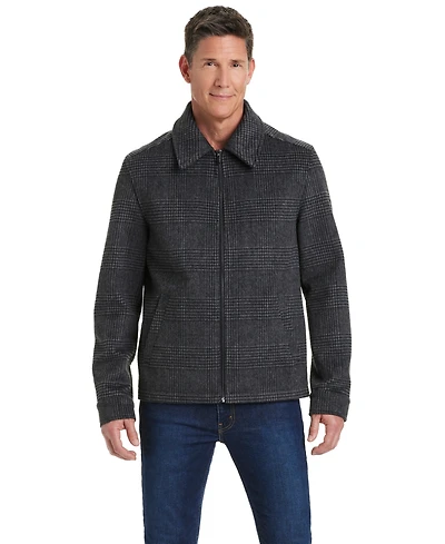 Vince Camuto Men's Shirt Collar Plaid Wool Hipster Jacket
