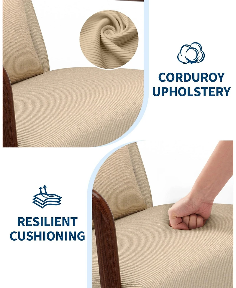 gaomon 2-piece corduroy accent chairs with mid-century design, sturdy wood frame, lumbar pillow, and comfy seating for living room or bedroom.