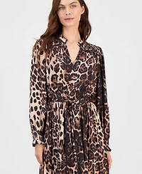T Tahari Women's Printed Tie-waist Smocked-Cuff Midi Dress
