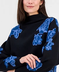 T Tahari Women's Floral Jacquard Funnel-Neck Dolman-Sleeve Sweater