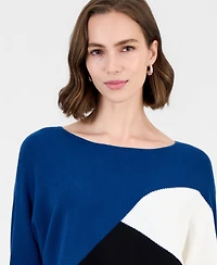 T Tahari Women's Colorblock Ribbed-Knit Crewneck Pullover