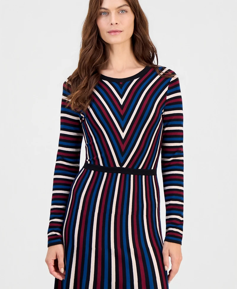T Tahari Women's Multicolor Striped Long-Sleeve Midi Dress