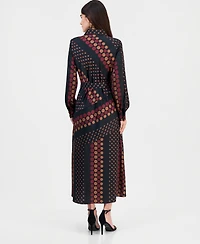 T Tahari Women's Printed Tie-Waist Diagonal-Tiered Shirt Dress