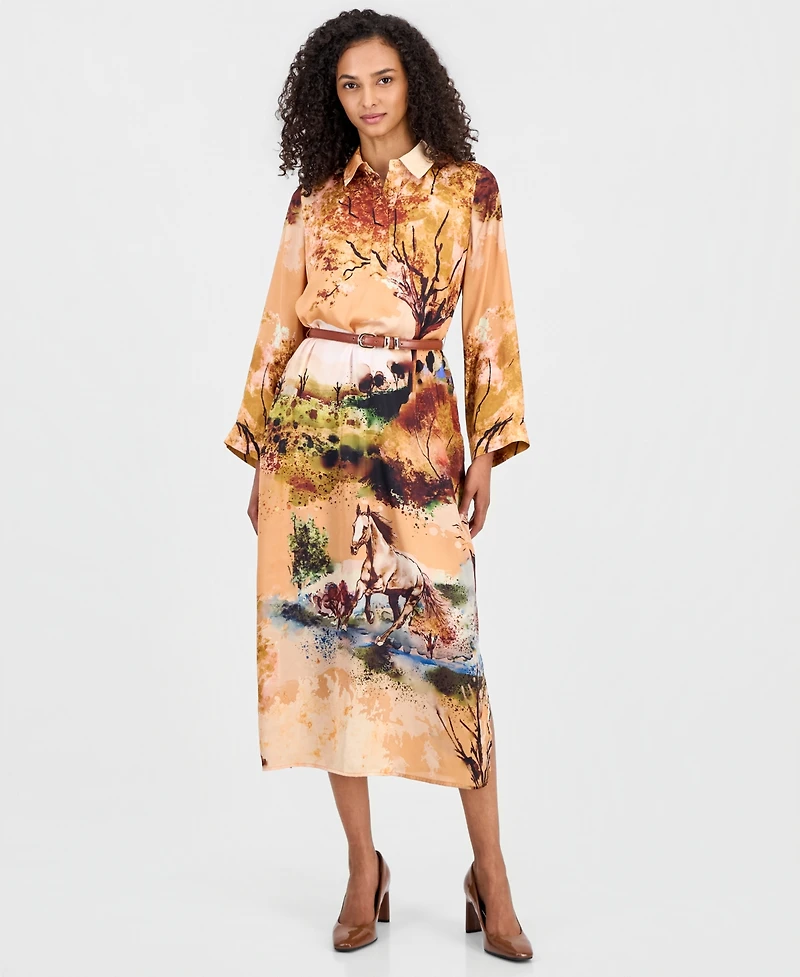 T Tahari Women's Printed Belted Shirtdress