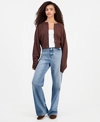 Pink Rose Juniors' Crewneck Cropped Cardigan