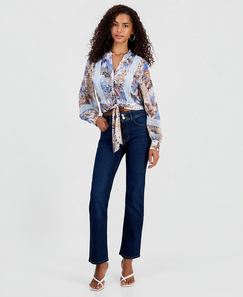 Guess Women's Long-Sleeve Zahara Tie-Front Top