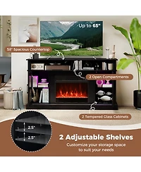 Slickblue Modern Fireplace Tv Stand with Storage Cabinets and Led Lighting