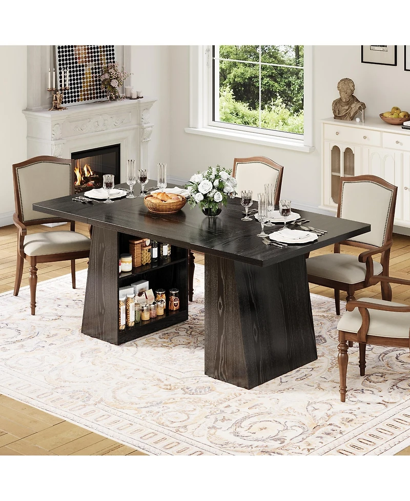 homfan Modern Dining Table, Rectangular Wooden Kitchen Table for 4-6 People, Long Dinner with Storage Room,