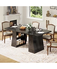 homfan Modern Dining Table, Rectangular Wooden Kitchen Table for 4-6 People, Long Dinner with Storage Room,