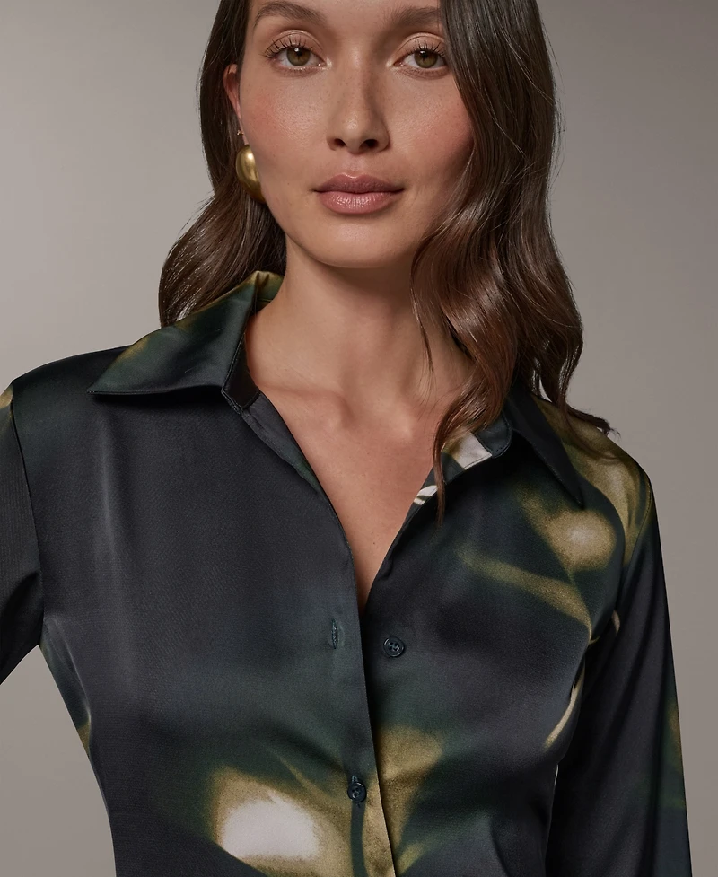 Donna Karan New York Petite Collared Button-Front Blouse