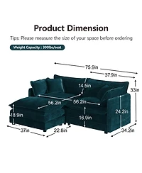 Boyel Living Chenille Two-Seater Sofa with 1 Footrest, 2 Seater L-Shaped Sectional Ottoman,Loveseat Ottoman for Small