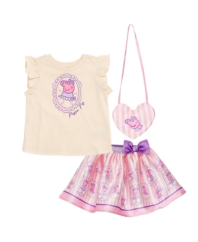 Peppa Pig Toddler Girls' 2T- 4T T-Shirt and Satin Skirt Set with Bag