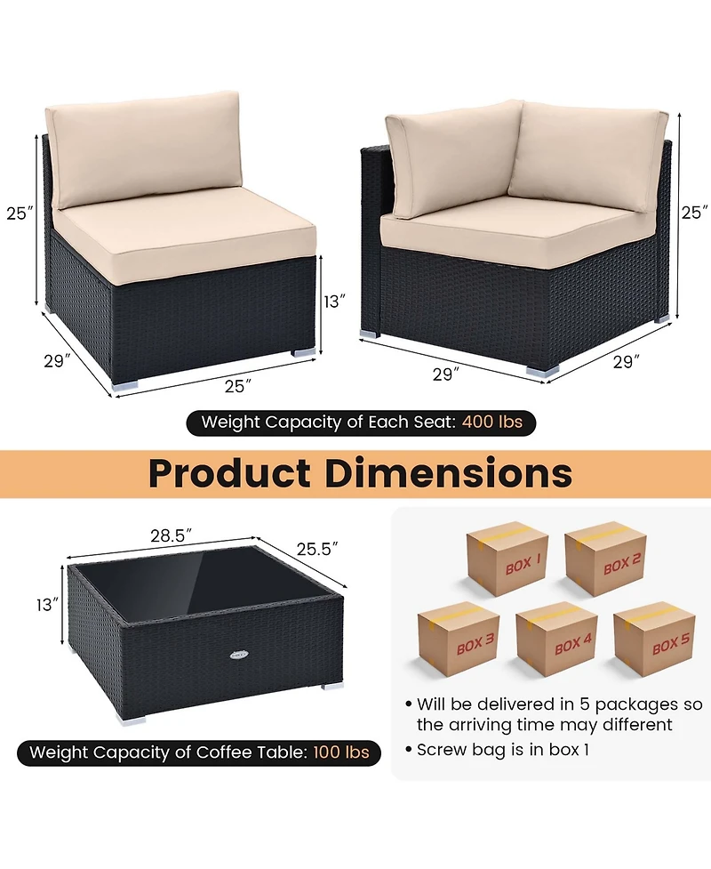 Costway 10 Pieces Patio Rattan Furniture Set Outdoor Wicker Sofa Table Cushioned Seat