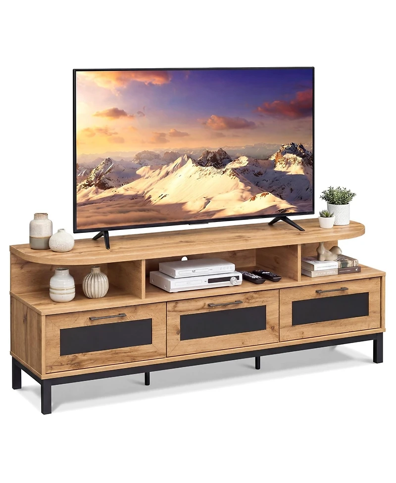 Slickblue Modern Tv Stand with 3 Drawers and Open Shelves