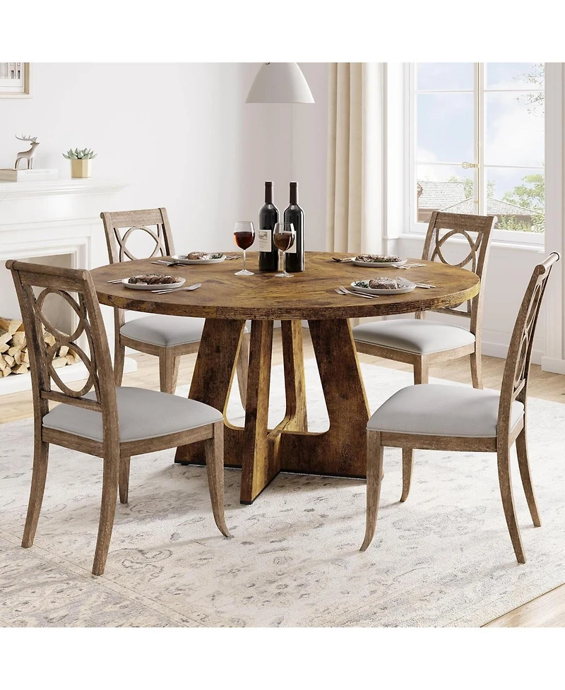 homfan 47-Inch Round Dining Table for 4-6, Farmhouse with Wooden Cross Pedestal Base Room, Kitchen and Living Room