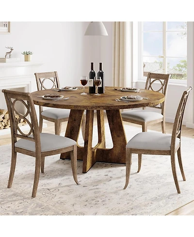 homfan 47-Inch Round Dining Table for 4-6, Farmhouse with Wooden Cross Pedestal Base Room, Kitchen and Living Room